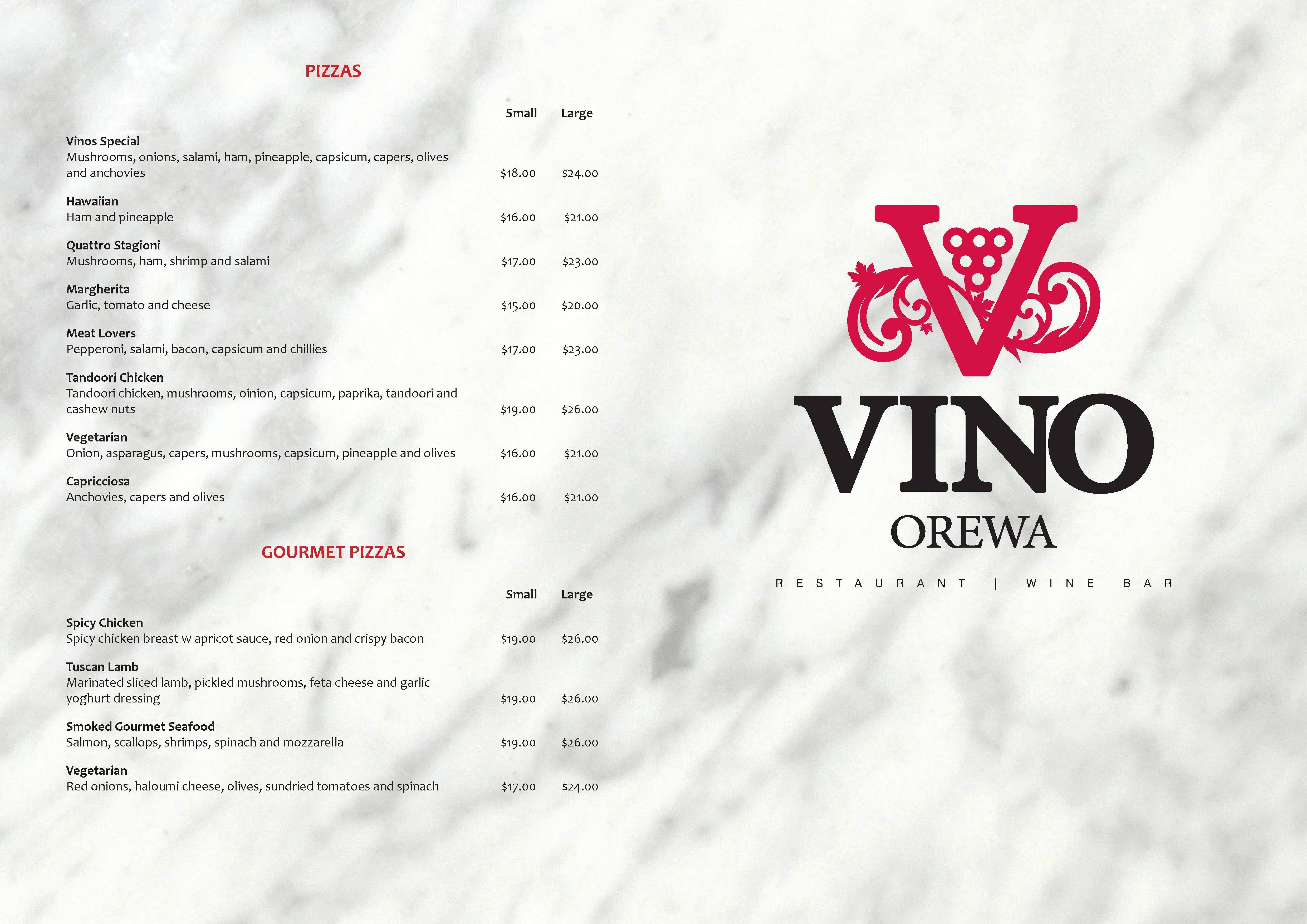 Vino Orewa Menu, Menu untuk Vino Orewa, Orewa, Auckland Menumania/Zomato