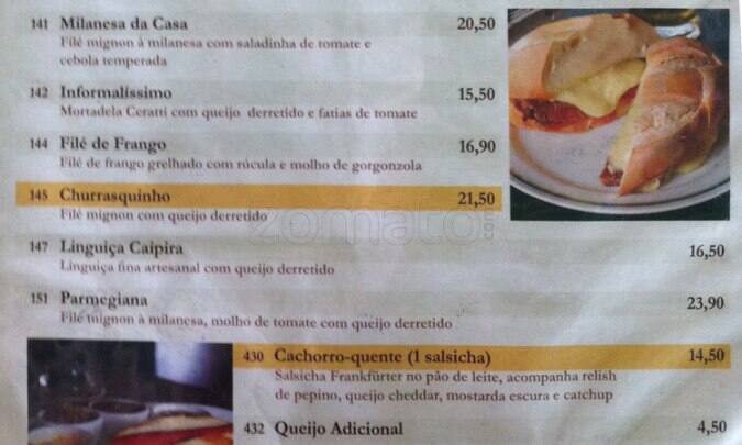 Botequim Informal cardápio