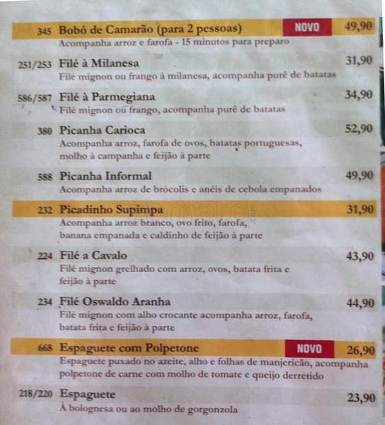 Botequim Informal cardápio