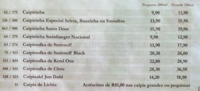 Botequim Informal cardápio