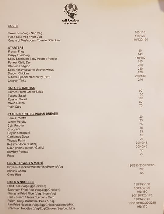 Ali Baba 41 Dishes Menu Menu For Ali Baba 41 Dishes Panampilly Nagar Kochi