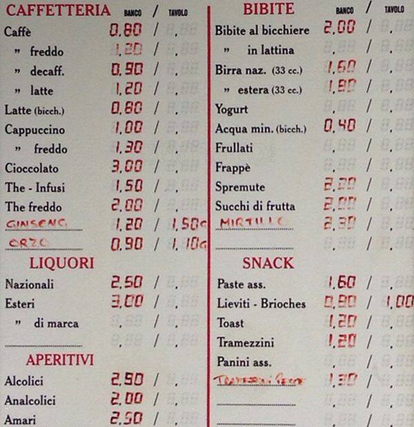 Menu di Bar Pasticceria III Girone 