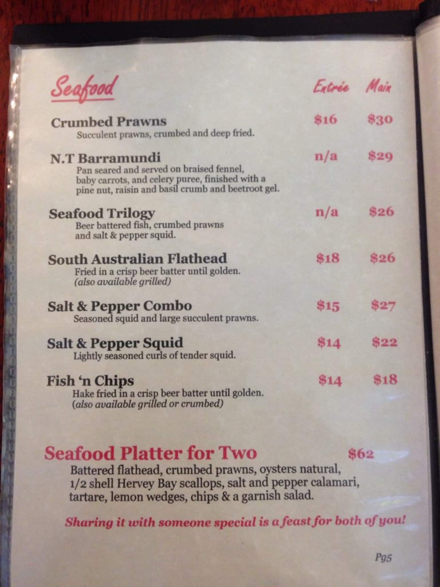 The Clubhouse Menu, Menu for The Clubhouse, Tanunda, Tanunda