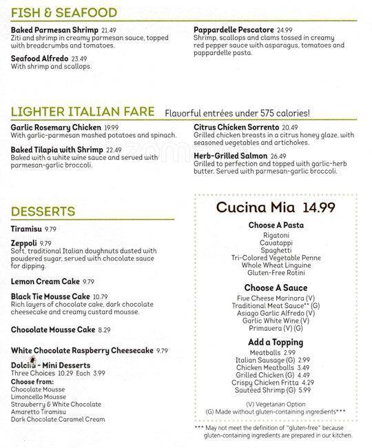 Olive Garden Menu Menu For Olive Garden Chelsea Manhattan New