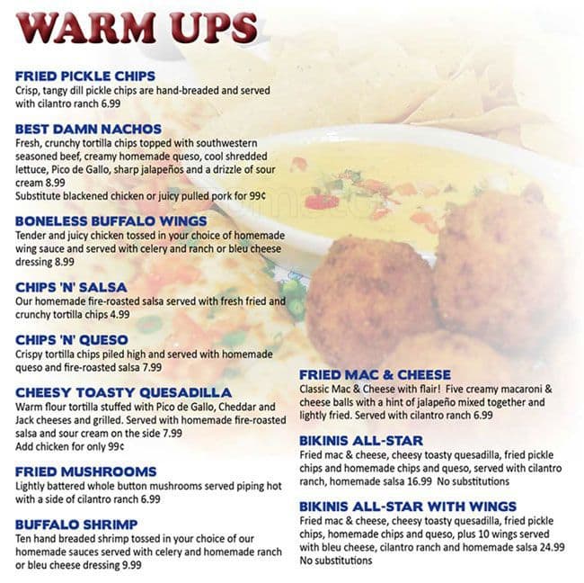 Bikinis Sports Bar & Grill Menu Urbanspoon/Zomato