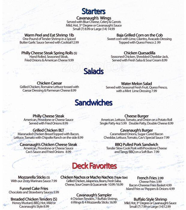 Cavanaugh S River Deck Menu Menu For Cavanaugh S River Deck Old City Philadelphia