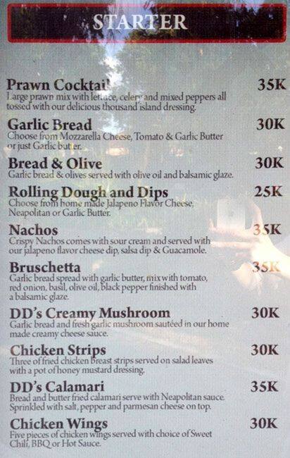 DD's menu