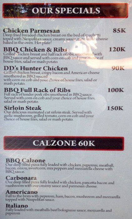 DD's menu