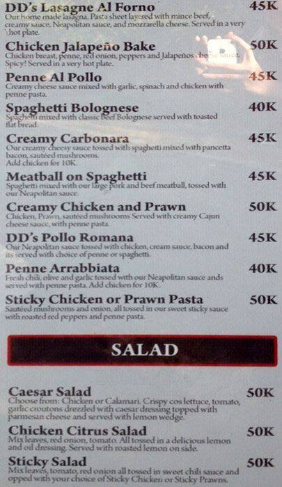DD's menu