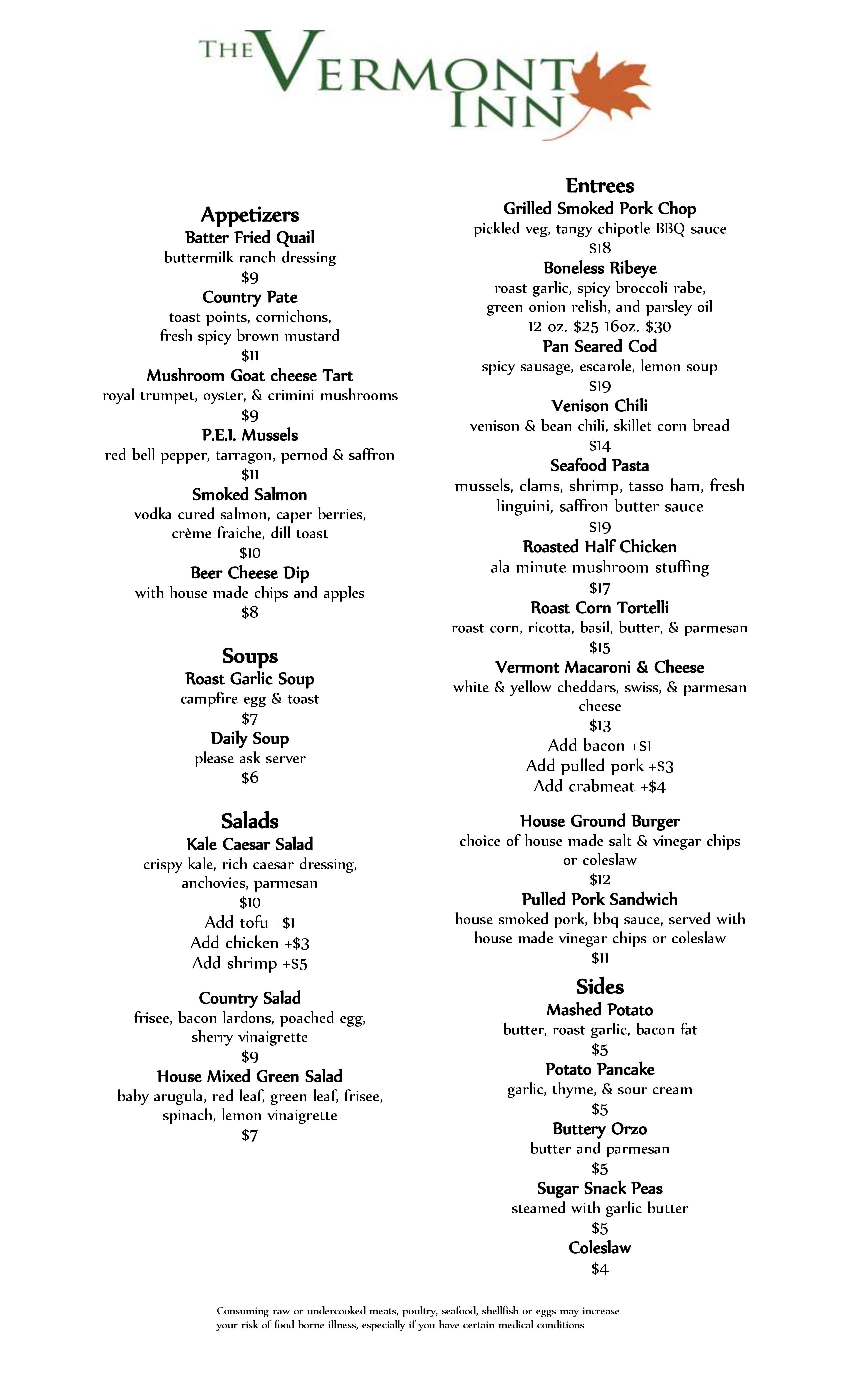 Carta de Vermont Inn