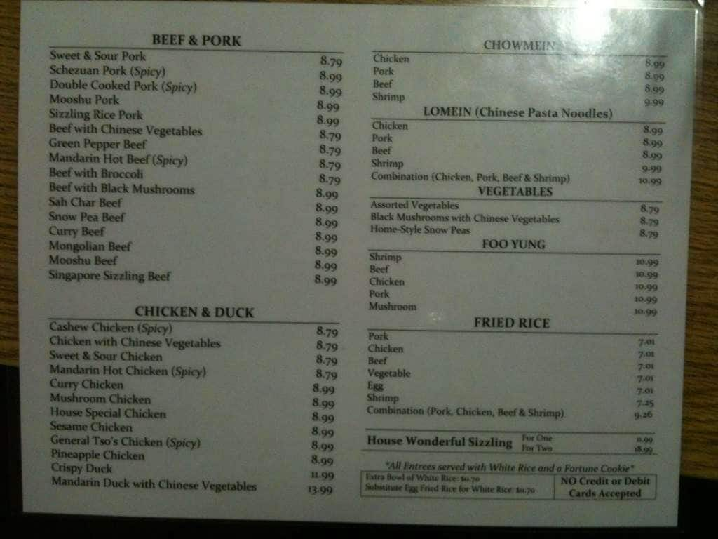 Menu at Ming's Chinese Restaurant, Valdosta