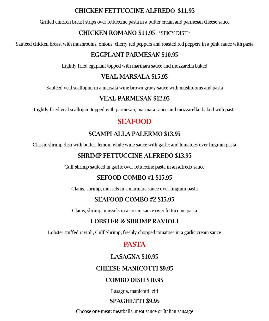 Menu at Joe's Italian Ristorante pizzeria, Slidell