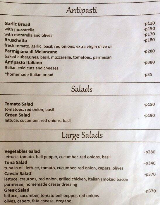 Caffe Del Mare Menu,Menú para Caffe Del Mare, Bantayan Island, Cebu