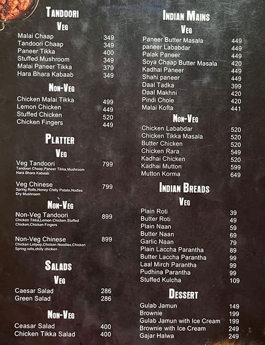 Menu of Euphoria The Sky Lounge, Rohini, New Delhi