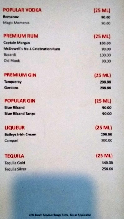 Madira Bar menu