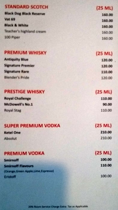 Madira Bar menu