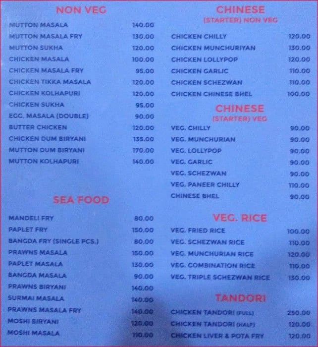 Om Sai Sagar Restaurant menu
