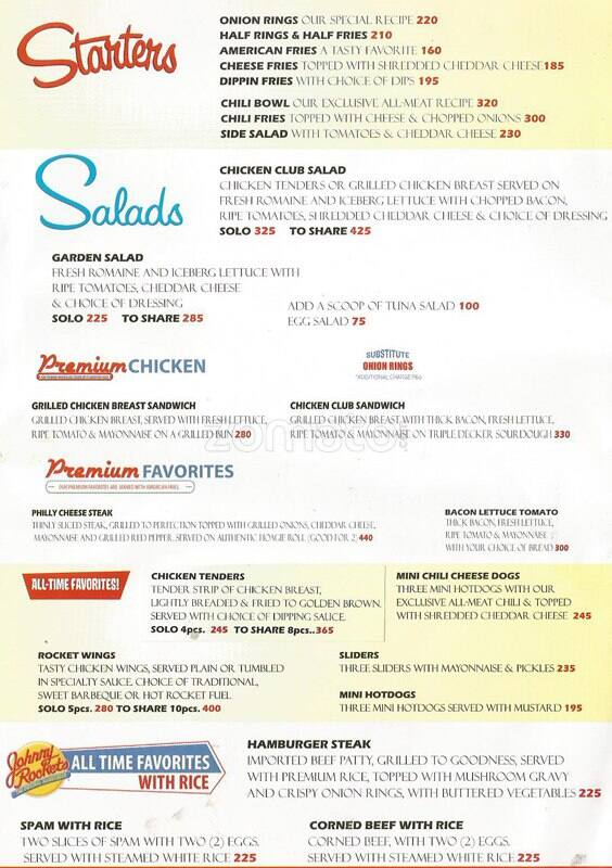 Johnny Rockets Menu, Menu for Johnny Rockets, Alabang, Muntinlupa City ...