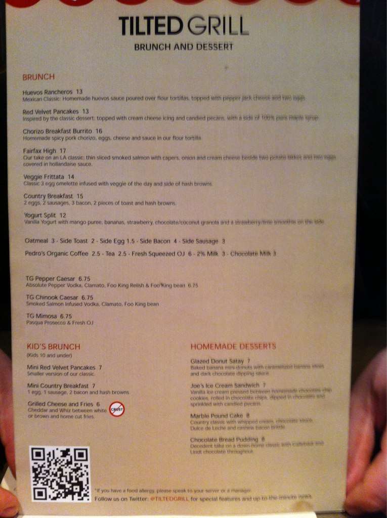 TILTED GRILL menu