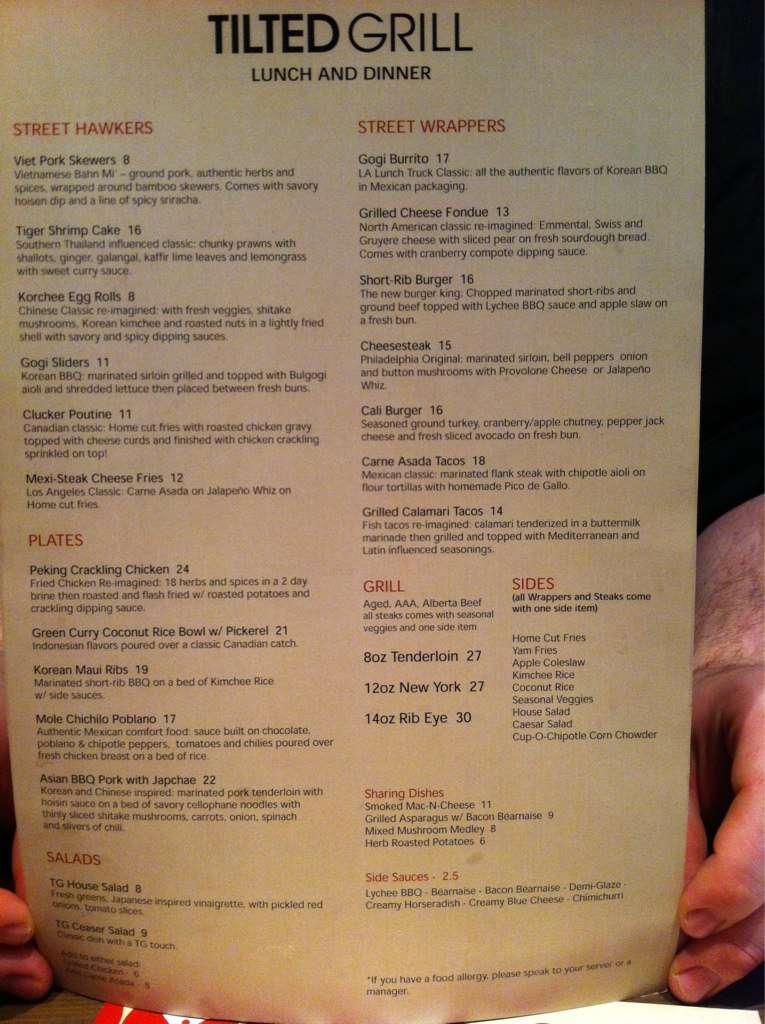 TILTED GRILL menu