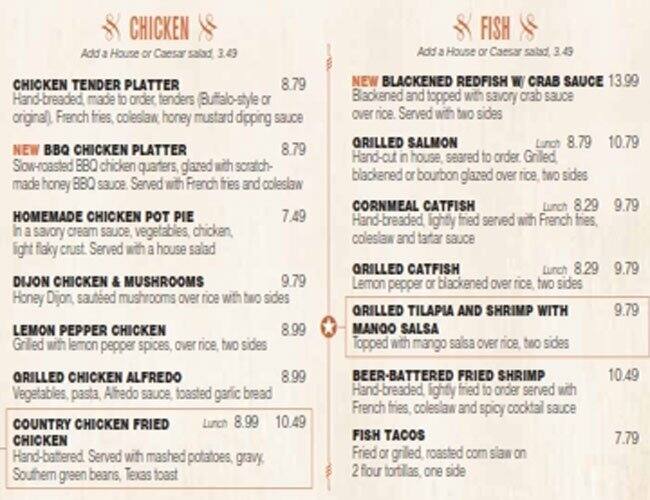 Menu at Cheddar's restaurant, Amarillo
