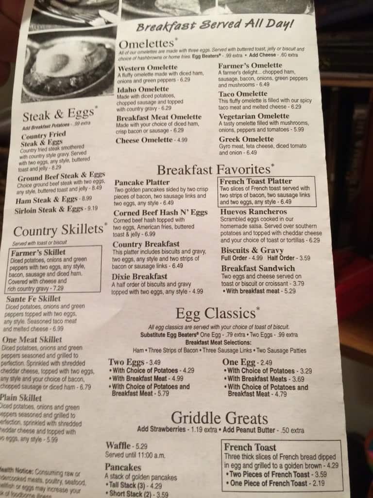 Menu at Hometown restaurant, Greentown