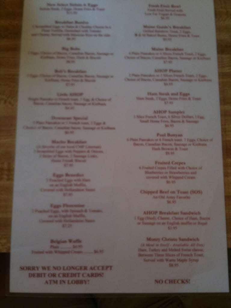 Menu at Augusta House of Pancakes restaurant, Augusta