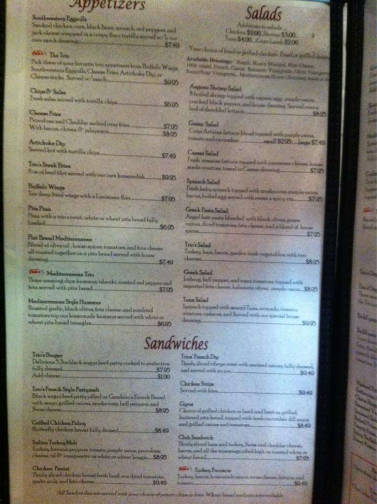 Carta de Trio's Dining - Monroe