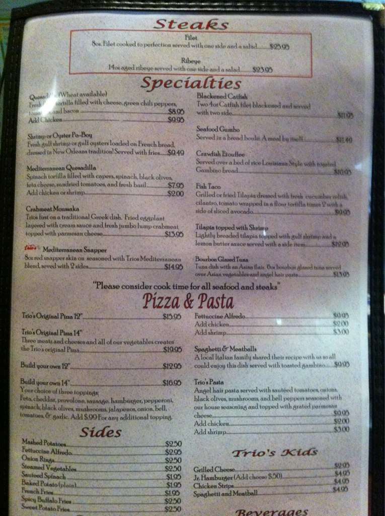 Carta de Trio's Dining - Monroe
