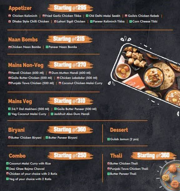 Menu at Goila Butter Chicken - Sector 135 Noida, Noida