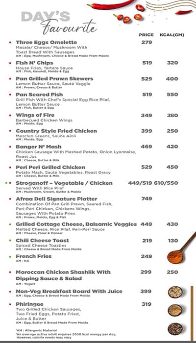 Afraa Deli menu