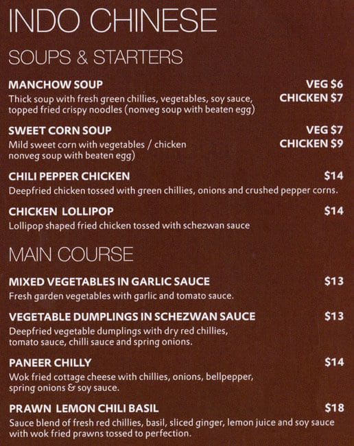 Menu at Spice Traders restaurant, Auckland, Amersham Way