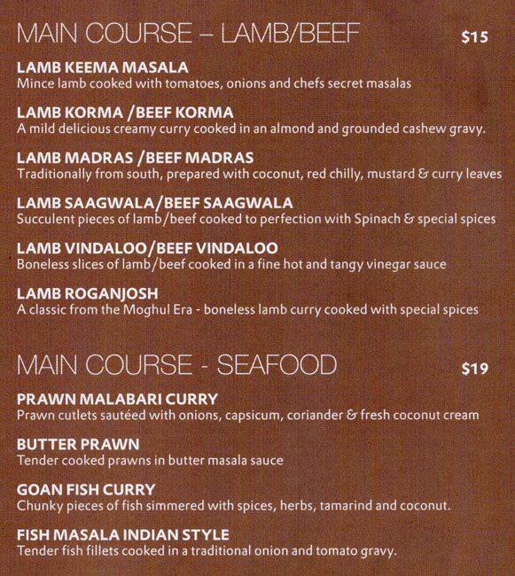 Menu at Spice Traders restaurant, Auckland, Amersham Way