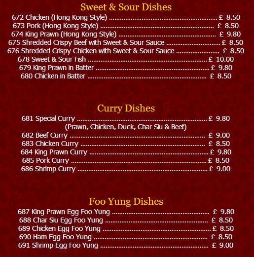 Menu at Imperial Palace restaurant, Edinburgh, 36 Inglis Green Rd