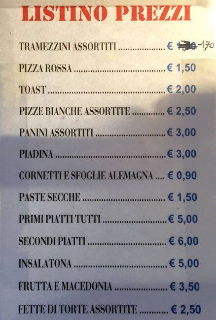 Menu di Primo Bar 