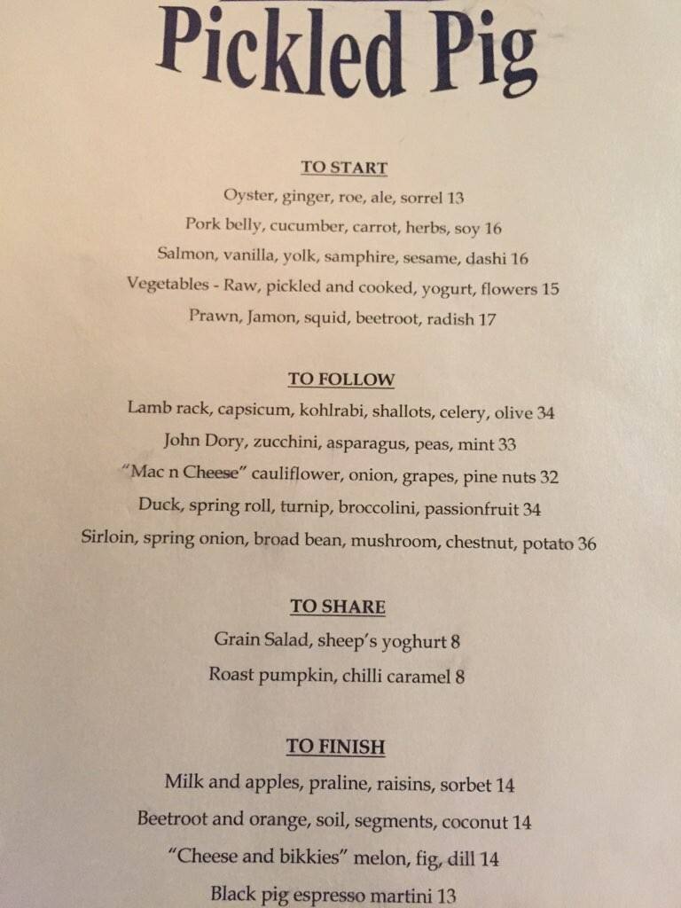 Pickled Pig Menu, Menu for Pickled Pig, Warrnambool, Warrnambool