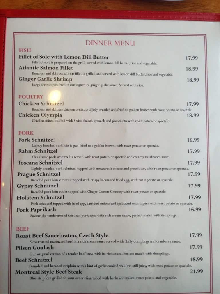 Menu at Maple Leaf restaurant, Gananoque