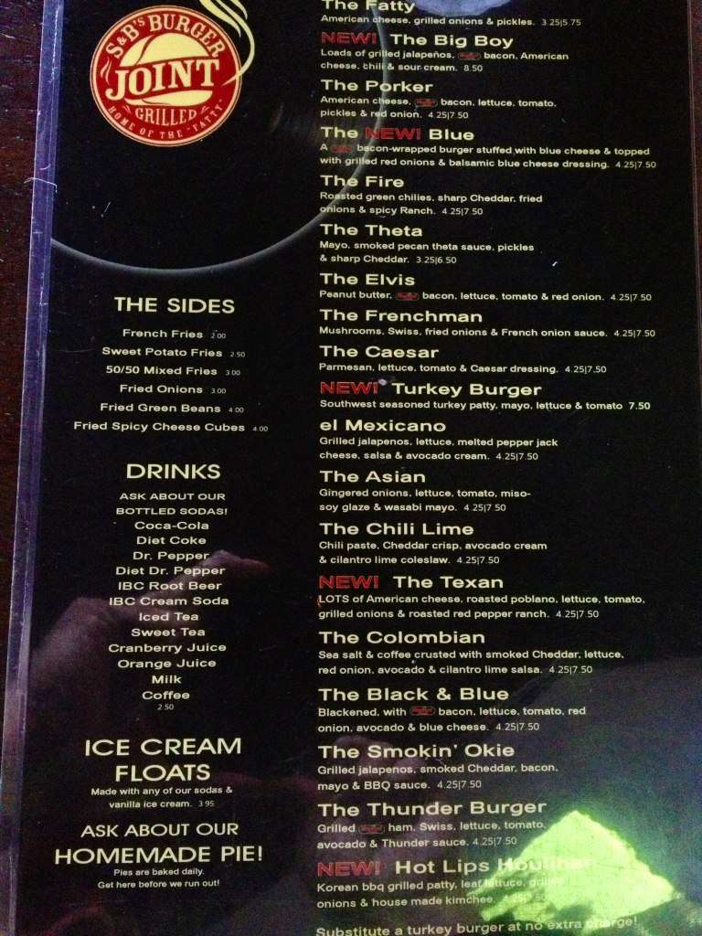 S & B's Burger Joint Menu - Urbanspoon/Zomato