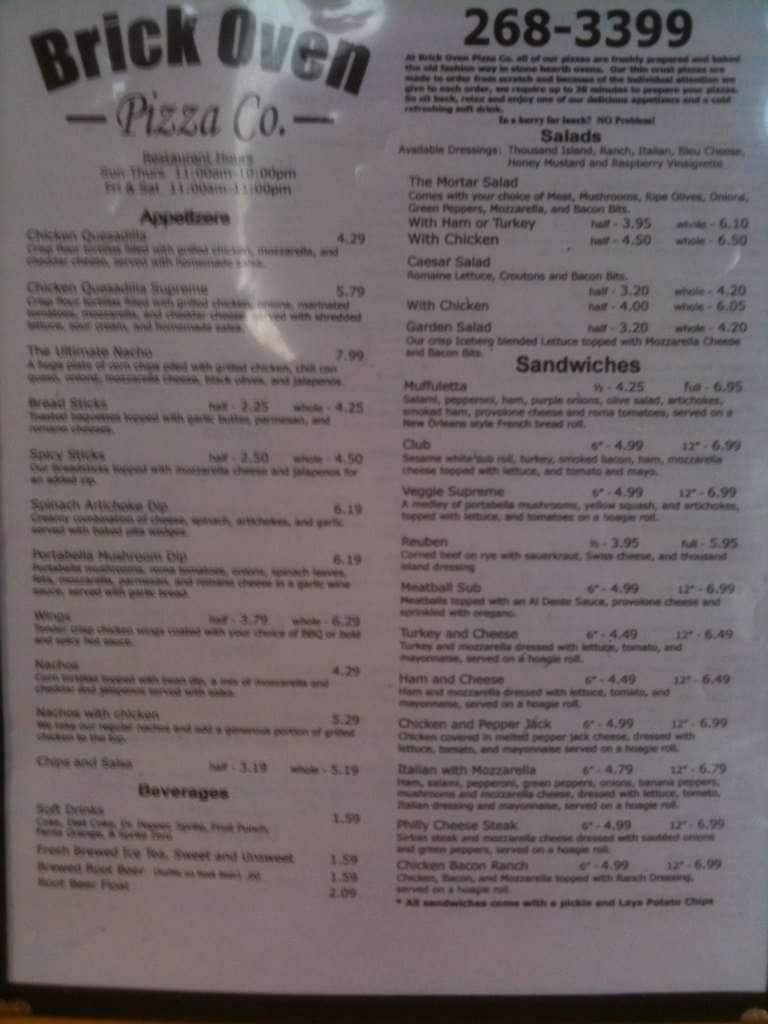 Brick Oven Pizza Menu, Menu for Brick Oven Pizza, Searcy, Searcy
