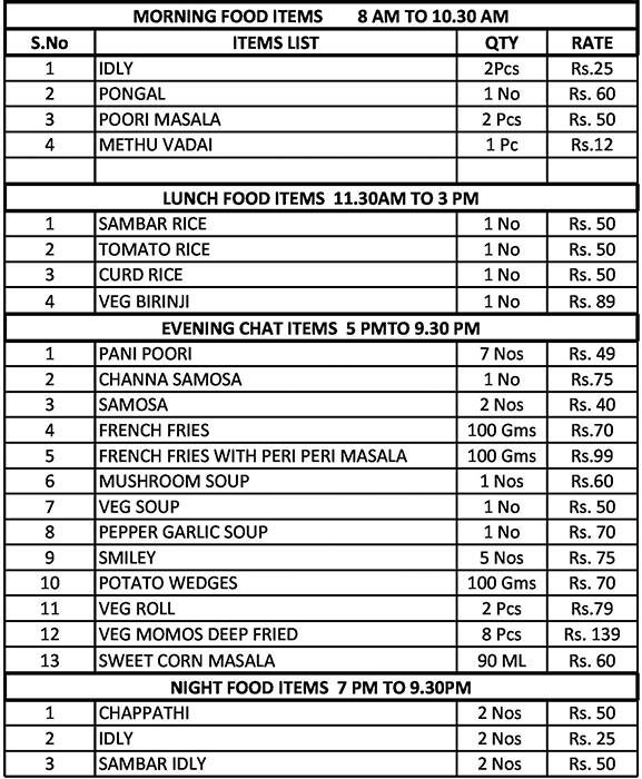 Menu of Chat N Chai Tiffen, Porur, Chennai