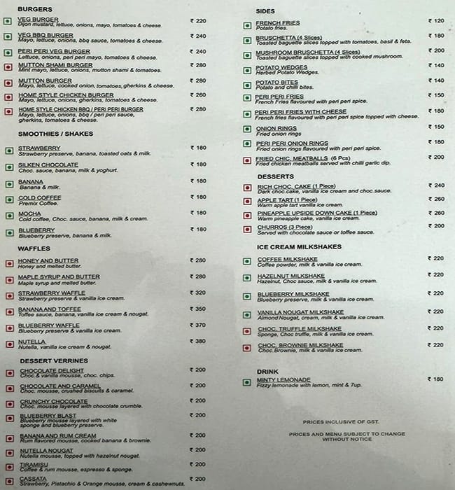 Menu of Wenger's Deli, Connaught Place, New Delhi