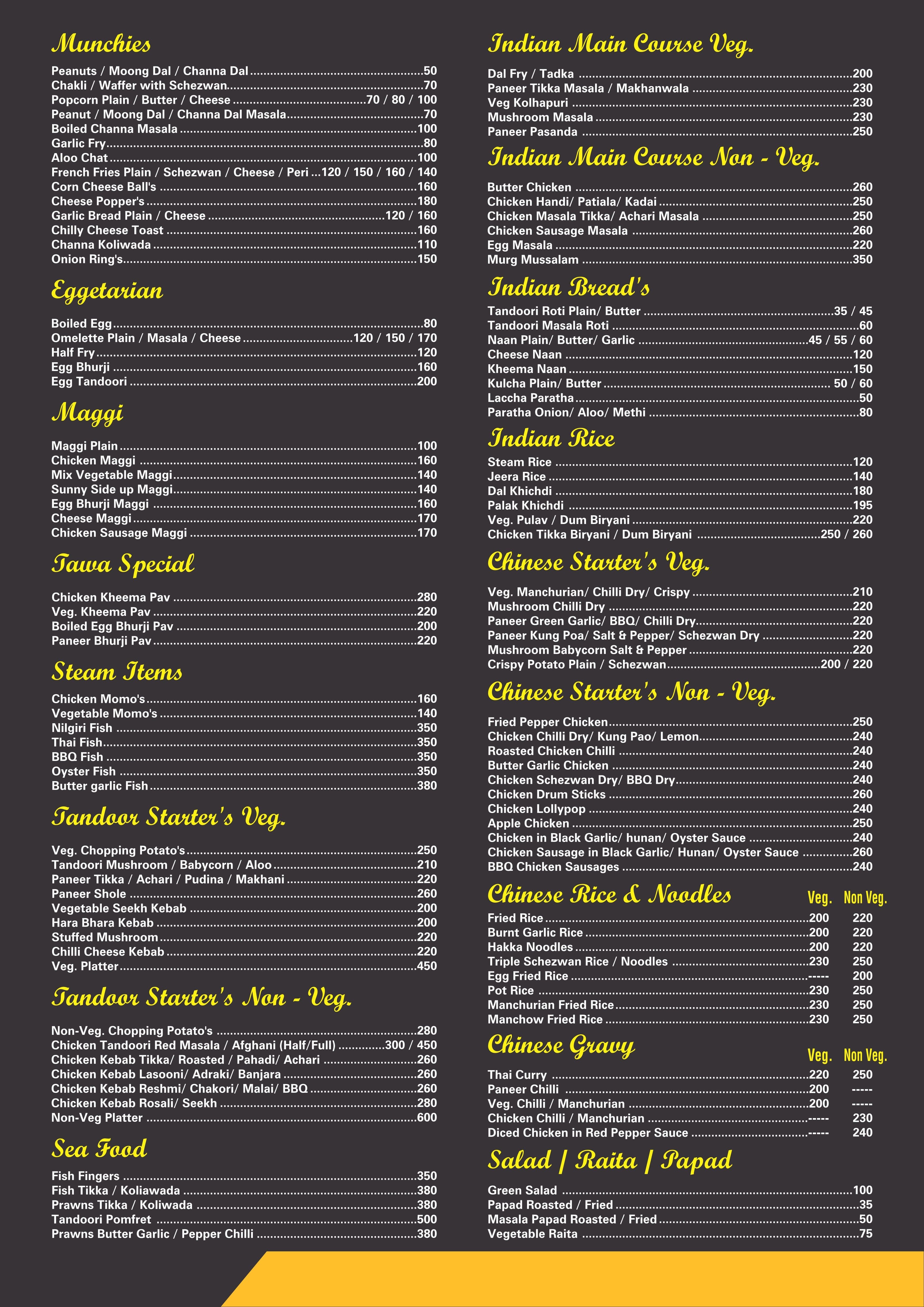Fuel Pump Resto Bar Menu, Menu for Fuel Pump Resto Bar, Malad West