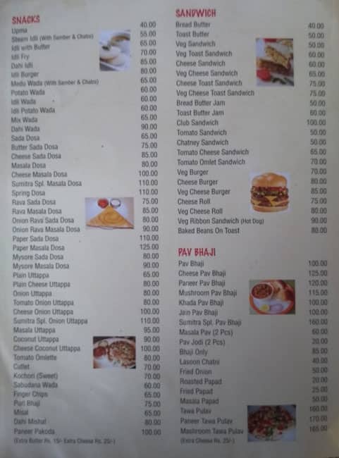 Sumitra Restaurant menu