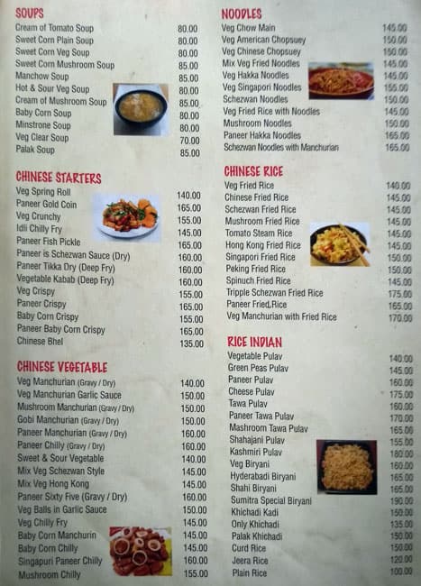 Sumitra Restaurant menu