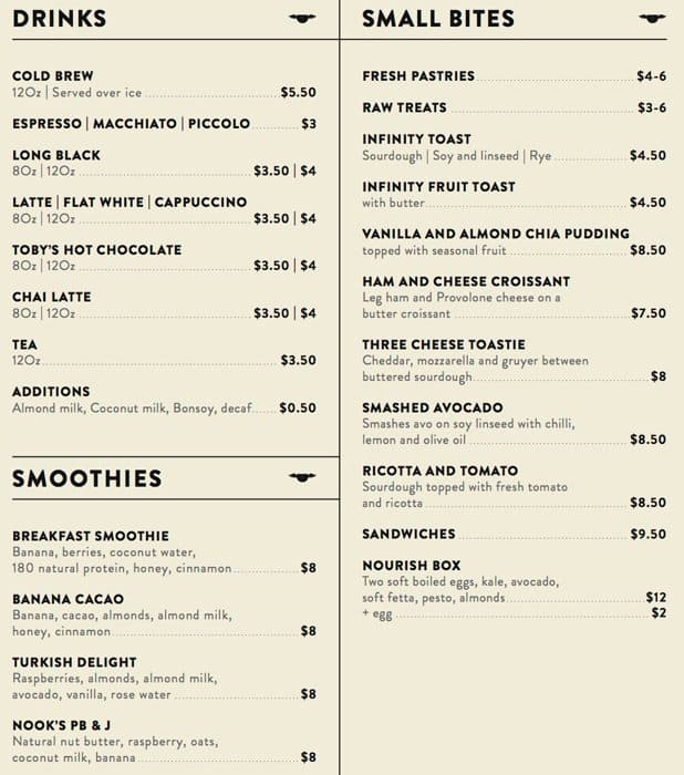 Nook Menu, Menu for Nook, Bondi Junction, Sydney Urbanspoon/Zomato
