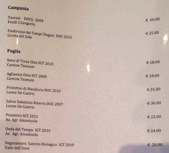 Menu di Antica Biblioteca Valle 