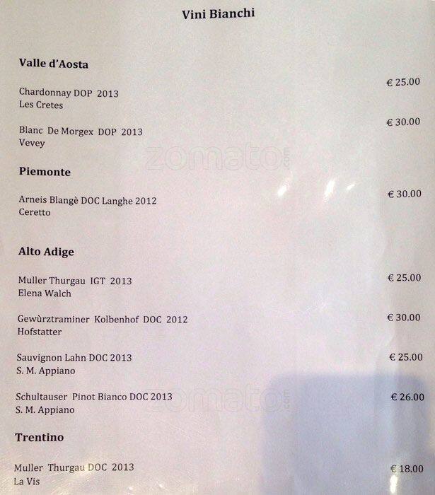 Menu di Antica Biblioteca Valle 
