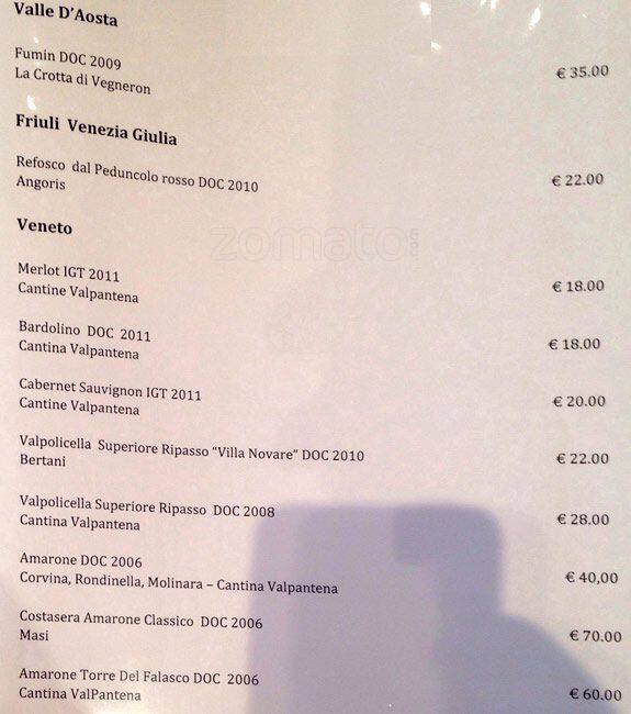 Menu di Antica Biblioteca Valle 