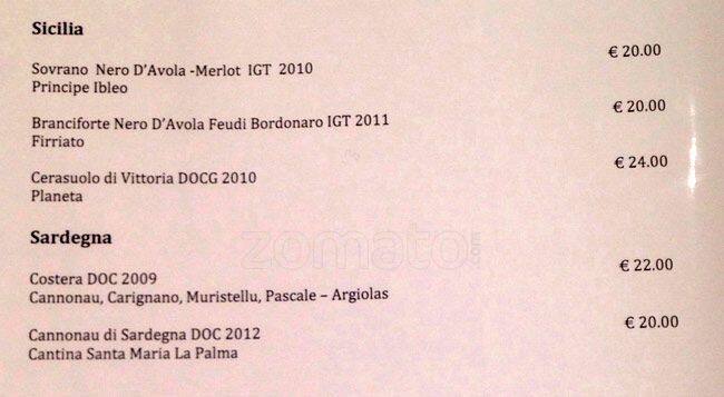 Menu di Antica Biblioteca Valle 