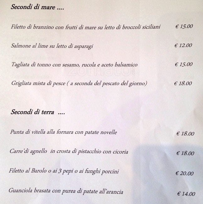 Menu di Antica Biblioteca Valle 